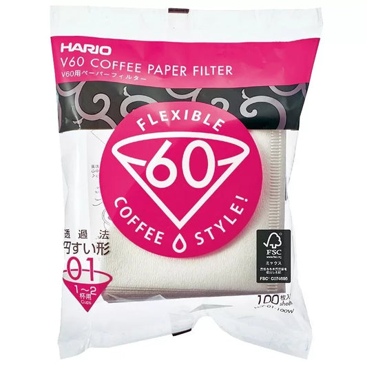 Hario V60 Coffee Paper Filters Size 01 (Pack of 100)